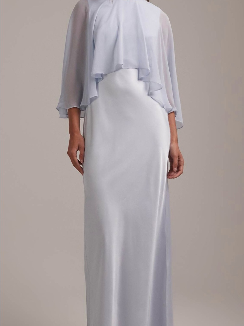 ASOS DESIGN Bridesmaids sheer chiffon cape overlay bias cut satin dress in blue